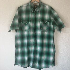 Ariat Rebar Short Sleeve Button Down Plaid Shirt Size XXL-Tall Green